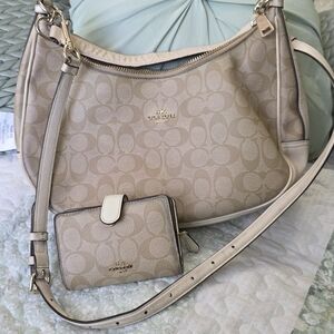 Coach Beige Signature Shoulder Bag and Wallet Set